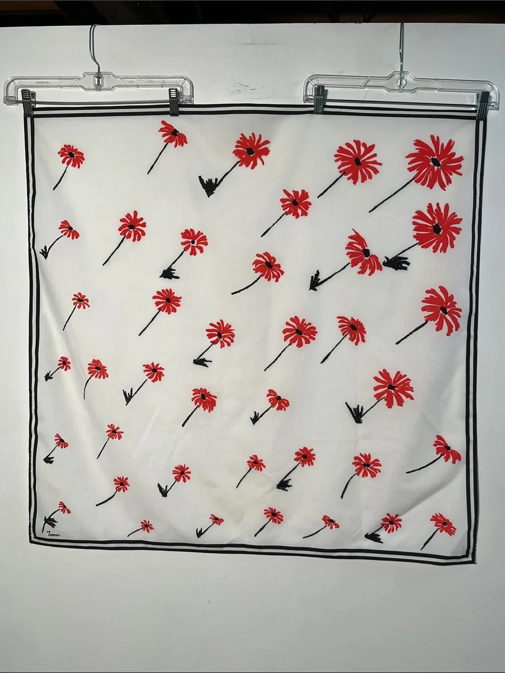 TANNER Summer Preppy Palm Graduating Orange/Red Abstract Floral Black Trim Scarf